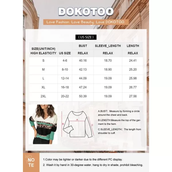Dokotoo Womens Color Block Sweaters Long Sleeve Crewneck Pullover Knit Jumper Tops