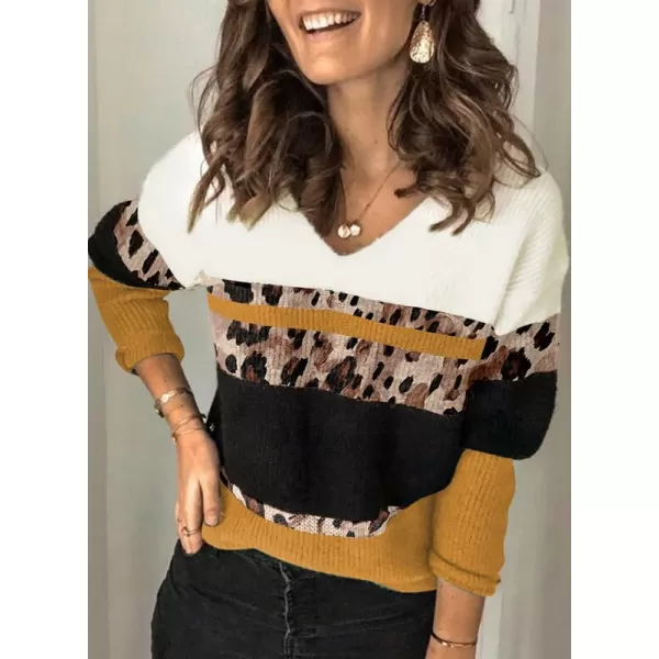Dokotoo Womens Color Block Sweaters Long Sleeve Crewneck Pullover Knit Jumper Tops