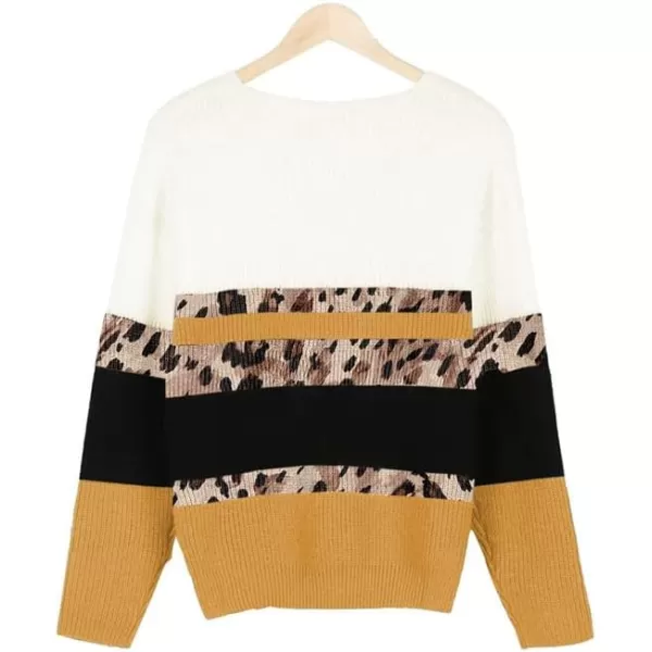 Dokotoo Womens Color Block Sweaters Long Sleeve Crewneck Pullover Knit Jumper Tops
