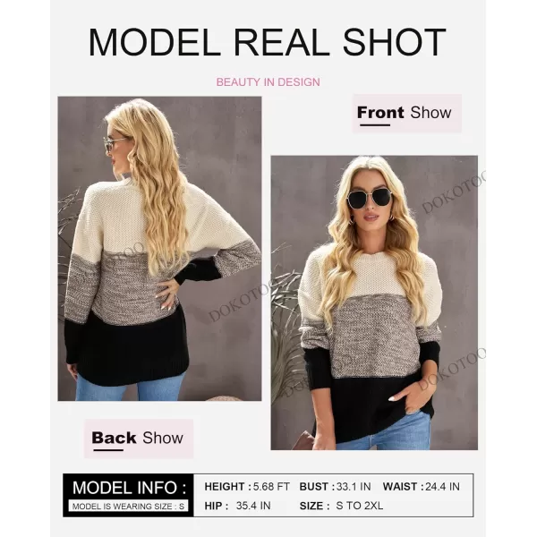 Dokotoo Womens Color Block Sweaters Long Sleeve Crewneck Pullover Knit Jumper Tops