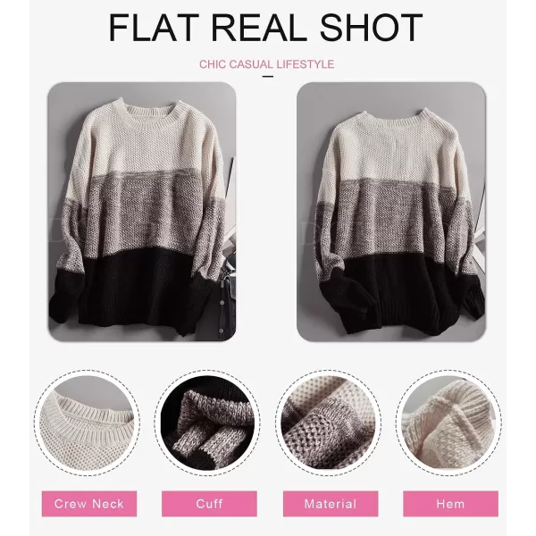 Dokotoo Womens Color Block Sweaters Long Sleeve Crewneck Pullover Knit Jumper Tops