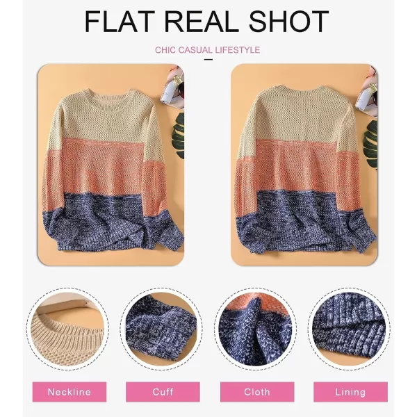 Dokotoo Womens Color Block Sweaters Long Sleeve Crewneck Pullover Knit Jumper Tops