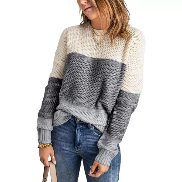 Dokotoo Womens Color Block Sweaters Long Sleeve Crewneck Pullover Knit Jumper Tops