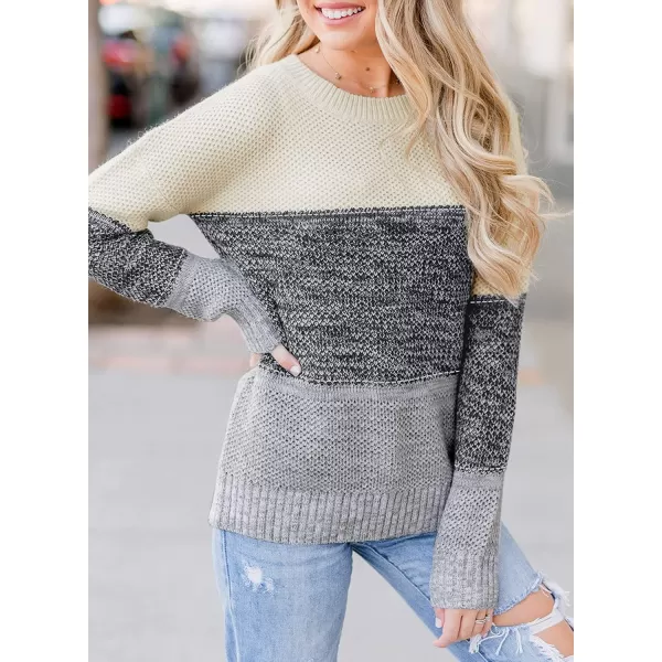 Dokotoo Womens Color Block Sweaters Long Sleeve Crewneck Pullover Knit Jumper Tops