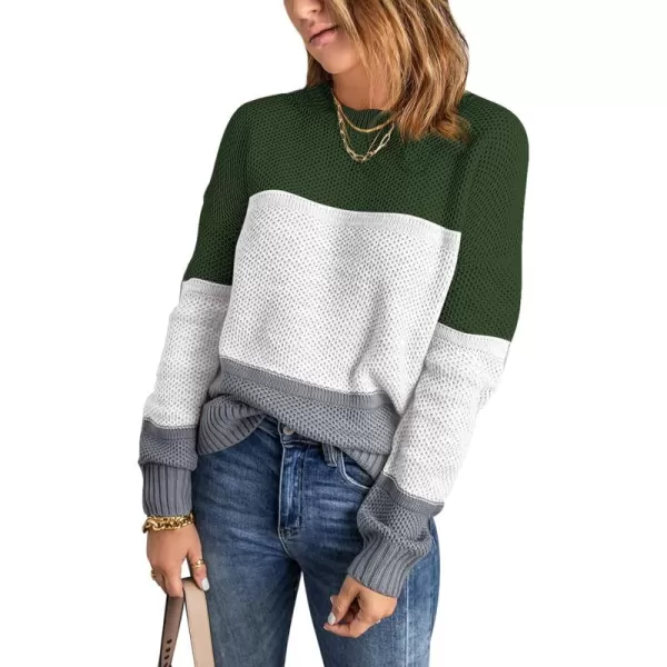 Dokotoo Womens Color Block Sweaters Long Sleeve Crewneck Pullover Knit Jumper Tops