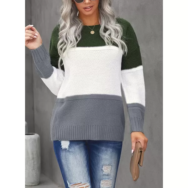 Dokotoo Womens Color Block Sweaters Long Sleeve Crewneck Pullover Knit Jumper Tops
