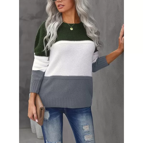 Dokotoo Womens Color Block Sweaters Long Sleeve Crewneck Pullover Knit Jumper Tops