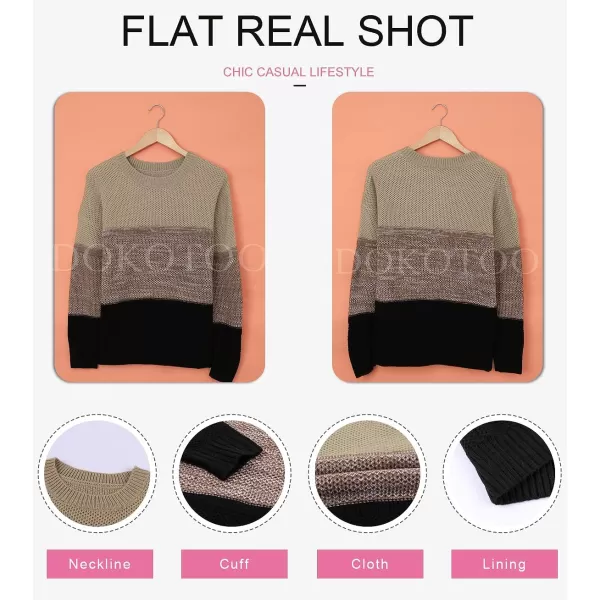 Dokotoo Womens Color Block Sweaters Long Sleeve Crewneck Pullover Knit Jumper Tops