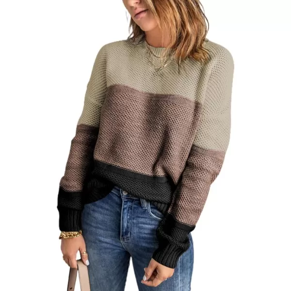 Dokotoo Womens Color Block Sweaters Long Sleeve Crewneck Pullover Knit Jumper Tops