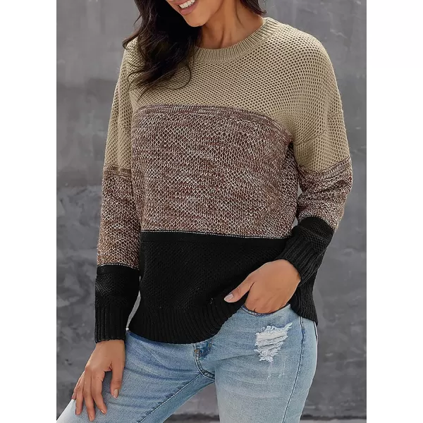 Dokotoo Womens Color Block Sweaters Long Sleeve Crewneck Pullover Knit Jumper Tops