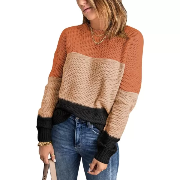 Dokotoo Womens Color Block Sweaters Long Sleeve Crewneck Pullover Knit Jumper Tops
