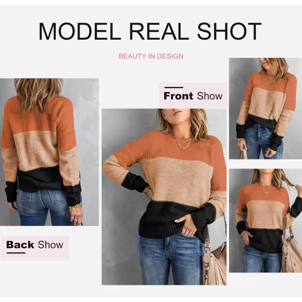 Dokotoo Womens Color Block Sweaters Long Sleeve Crewneck Pullover Knit Jumper Tops
