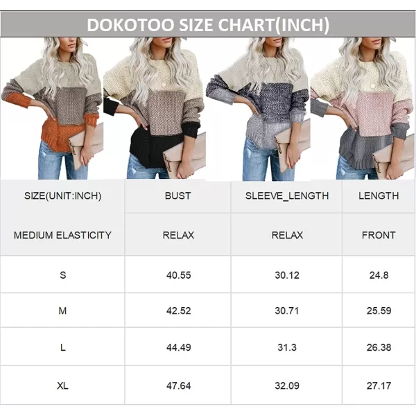 Dokotoo Womens Color Block Sweaters Long Sleeve Crewneck Pullover Knit Jumper Tops