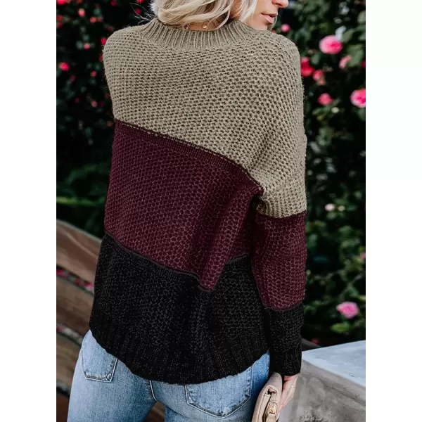 Dokotoo Womens Color Block Sweaters Long Sleeve Crewneck Pullover Knit Jumper Tops