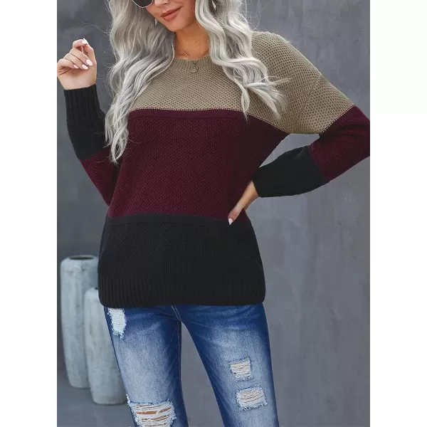 Dokotoo Womens Color Block Sweaters Long Sleeve Crewneck Pullover Knit Jumper Tops