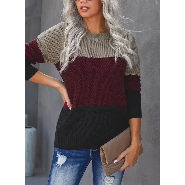 Dokotoo Womens Color Block Sweaters Long Sleeve Crewneck Pullover Knit Jumper Tops