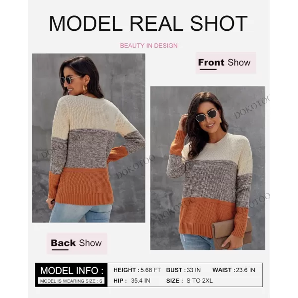 Dokotoo Womens Color Block Sweaters Long Sleeve Crewneck Pullover Knit Jumper Tops