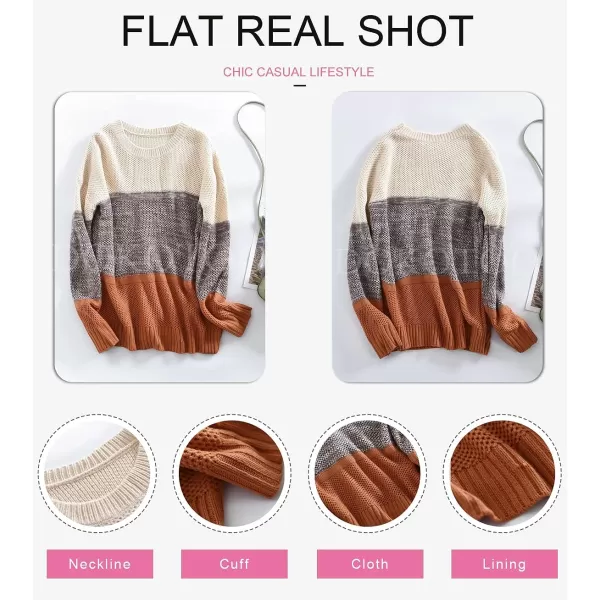 Dokotoo Womens Color Block Sweaters Long Sleeve Crewneck Pullover Knit Jumper Tops