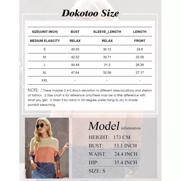 Dokotoo Womens Color Block Sweaters Long Sleeve Crewneck Pullover Knit Jumper Tops
