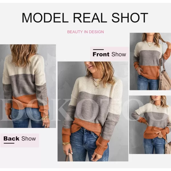 Dokotoo Womens Color Block Sweaters Long Sleeve Crewneck Pullover Knit Jumper Tops