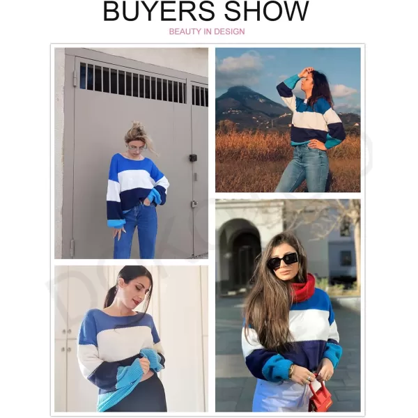 Dokotoo Womens Color Block Sweaters Long Sleeve Crewneck Pullover Knit Jumper Tops