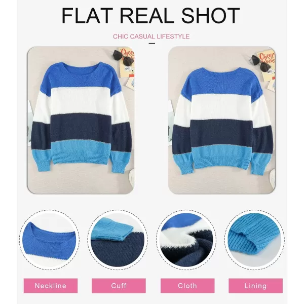 Dokotoo Womens Color Block Sweaters Long Sleeve Crewneck Pullover Knit Jumper Tops