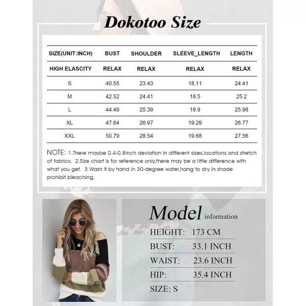 Dokotoo Womens Color Block Sweaters Long Sleeve Crewneck Pullover Knit Jumper Tops