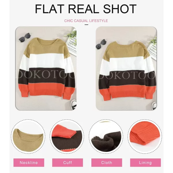 Dokotoo Womens Color Block Sweaters Long Sleeve Crewneck Pullover Knit Jumper Tops