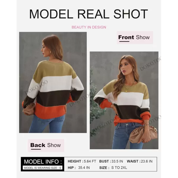 Dokotoo Womens Color Block Sweaters Long Sleeve Crewneck Pullover Knit Jumper Tops