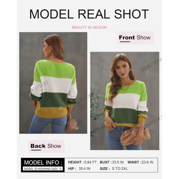 Dokotoo Womens Color Block Sweaters Long Sleeve Crewneck Pullover Knit Jumper Tops