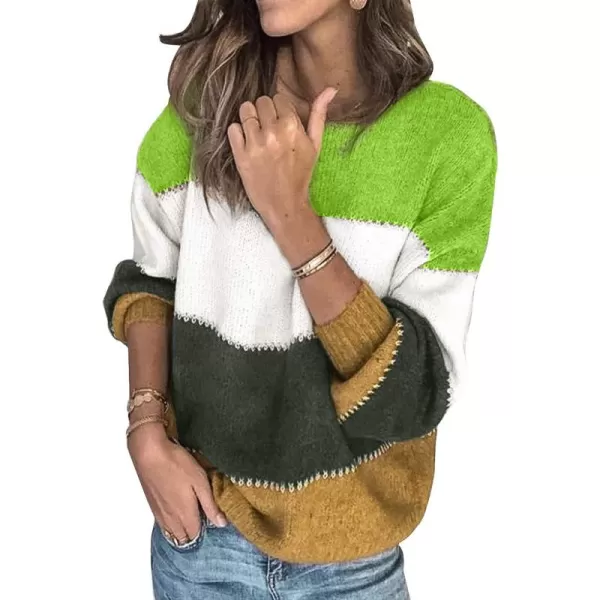 Dokotoo Womens Color Block Sweaters Long Sleeve Crewneck Pullover Knit Jumper Tops