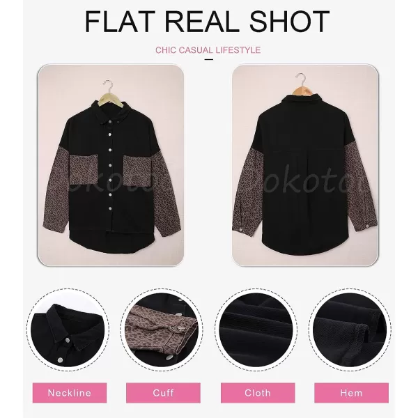 Dokotoo Womens Contrast Leopard Denim Jacket Long Sleeve Button Down Shirts Boyfriend Oversized Blouses Tops