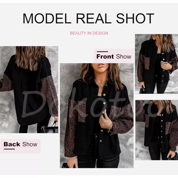 Dokotoo Womens Contrast Leopard Denim Jacket Long Sleeve Button Down Shirts Boyfriend Oversized Blouses Tops
