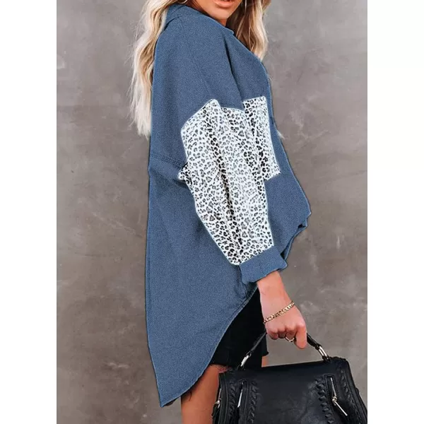 Dokotoo Womens Contrast Leopard Denim Jacket Long Sleeve Button Down Shirts Boyfriend Oversized Blouses Tops