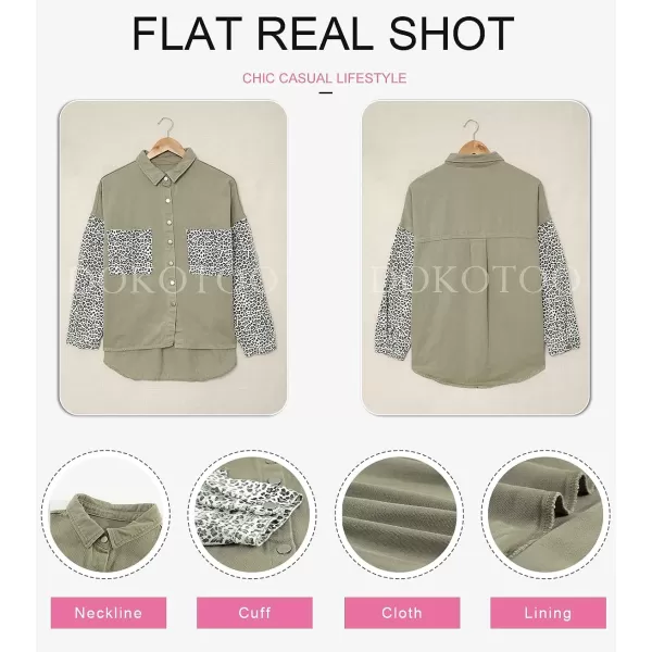 Dokotoo Womens Contrast Leopard Denim Jacket Long Sleeve Button Down Shirts Boyfriend Oversized Blouses Tops