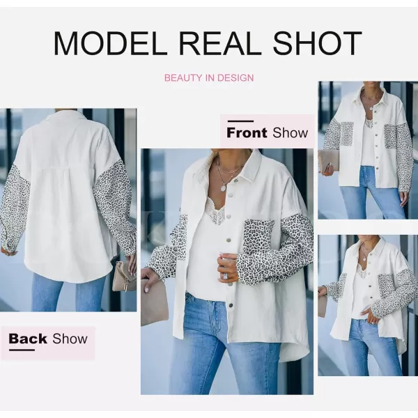 Dokotoo Womens Contrast Leopard Denim Jacket Long Sleeve Button Down Shirts Boyfriend Oversized Blouses Tops