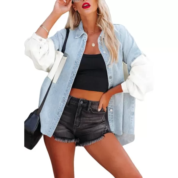 Dokotoo Womens Contrast Leopard Denim Jacket Long Sleeve Button Down Shirts Boyfriend Oversized Blouses Tops
