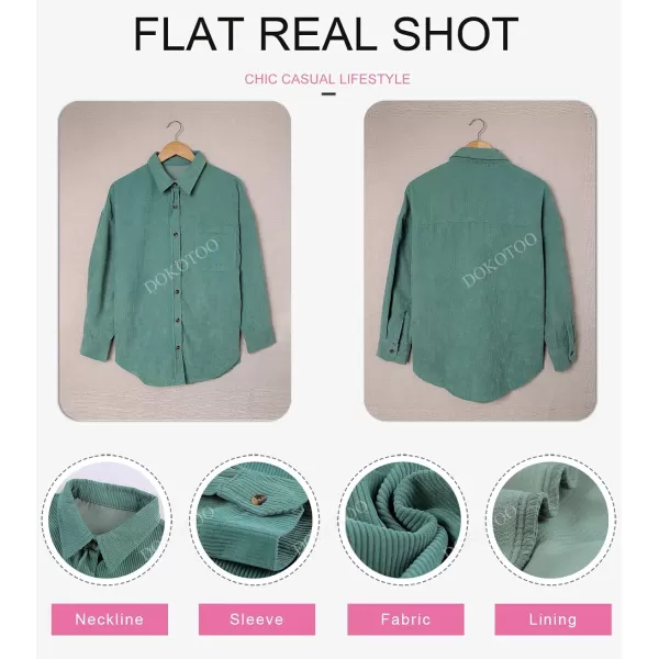 Dokotoo Womens Corduroy Button Down Shirts Boyfriend Long Sleeve Oversized Blouses Tops
