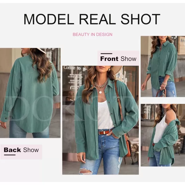 Dokotoo Womens Corduroy Button Down Shirts Boyfriend Long Sleeve Oversized Blouses Tops