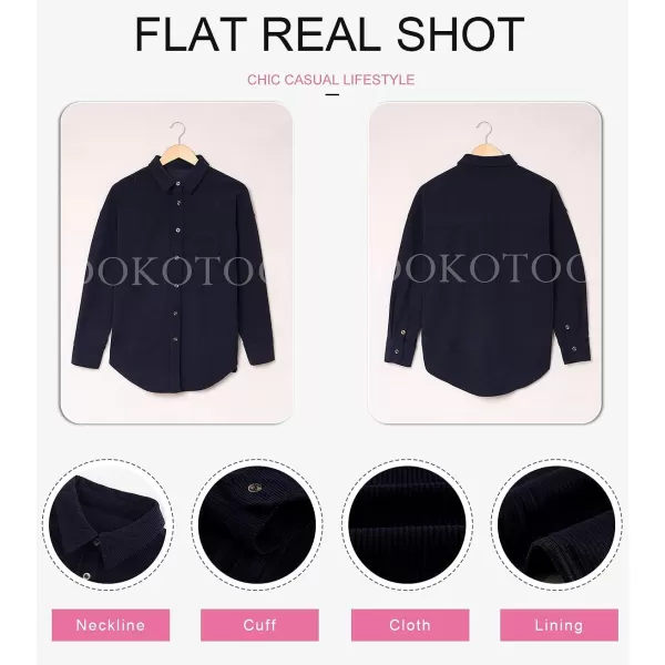 Dokotoo Womens Corduroy Button Down Shirts Boyfriend Long Sleeve Oversized Blouses Tops