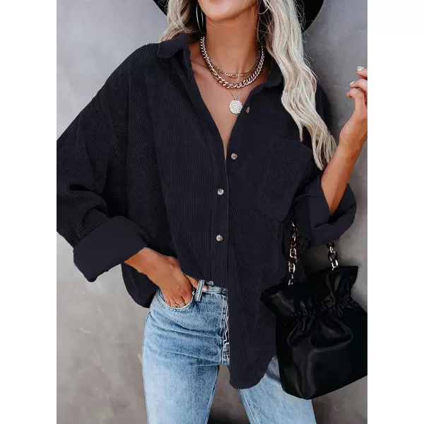 Dokotoo Womens Corduroy Button Down Shirts Boyfriend Long Sleeve Oversized Blouses Tops