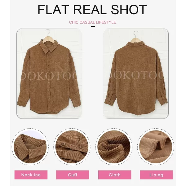 Dokotoo Womens Corduroy Button Down Shirts Boyfriend Long Sleeve Oversized Blouses Tops