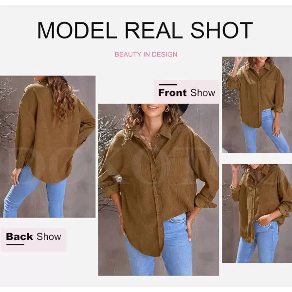 Dokotoo Womens Corduroy Button Down Shirts Boyfriend Long Sleeve Oversized Blouses Tops
