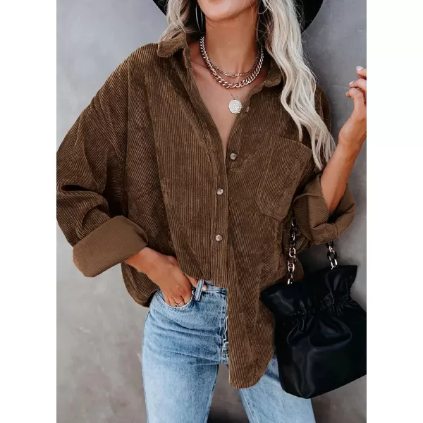 Dokotoo Womens Corduroy Button Down Shirts Boyfriend Long Sleeve Oversized Blouses Tops
