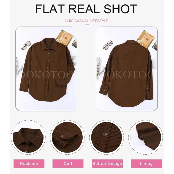 Dokotoo Womens Corduroy Button Down Shirts Boyfriend Long Sleeve Oversized Blouses Tops