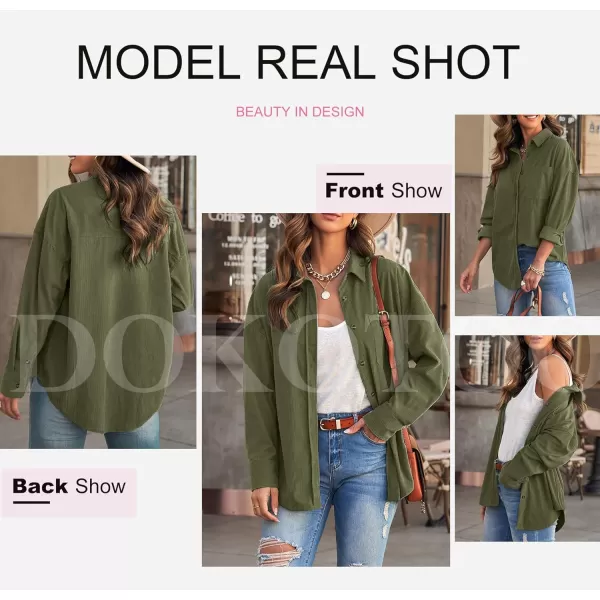 Dokotoo Womens Corduroy Button Down Shirts Boyfriend Long Sleeve Oversized Blouses Tops
