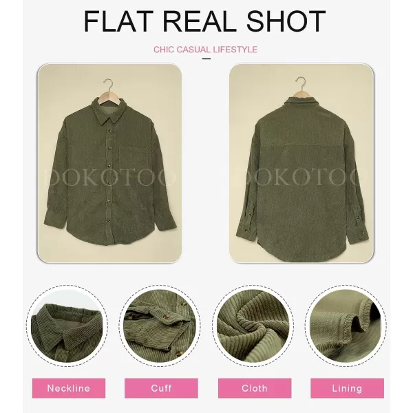 Dokotoo Womens Corduroy Button Down Shirts Boyfriend Long Sleeve Oversized Blouses Tops