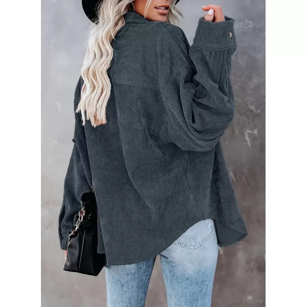 Dokotoo Womens Corduroy Button Down Shirts Boyfriend Long Sleeve Oversized Blouses Tops