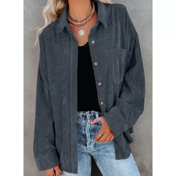 Dokotoo Womens Corduroy Button Down Shirts Boyfriend Long Sleeve Oversized Blouses Tops