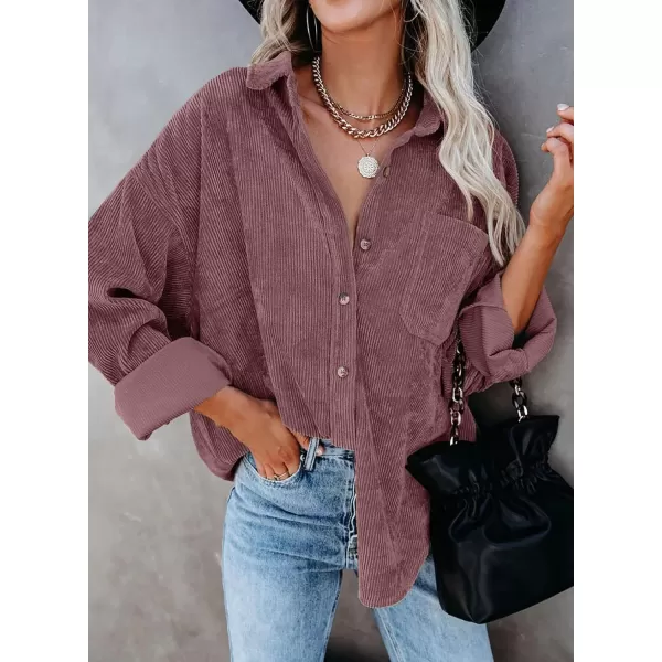 Dokotoo Womens Corduroy Button Down Shirts Boyfriend Long Sleeve Oversized Blouses Tops